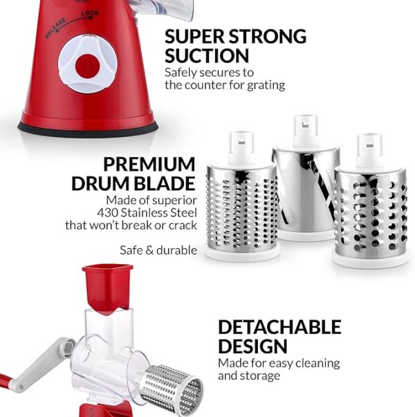 Zulay Kitchen Cheese Grater Hand Crank, Grater For Kitchen - Image 4