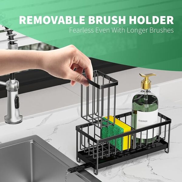 Cisily Sponge Holder for Kitchen Sink, Sink Caddy with High Brush - Image 3