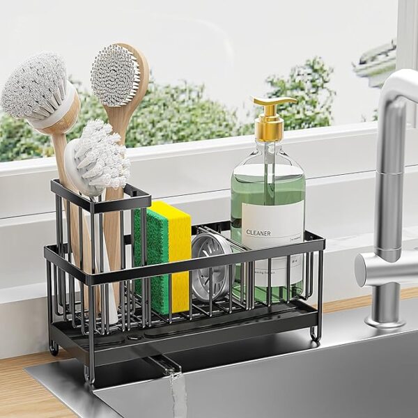 Cisily Sponge Holder for Kitchen Sink, Sink Caddy with High Brush